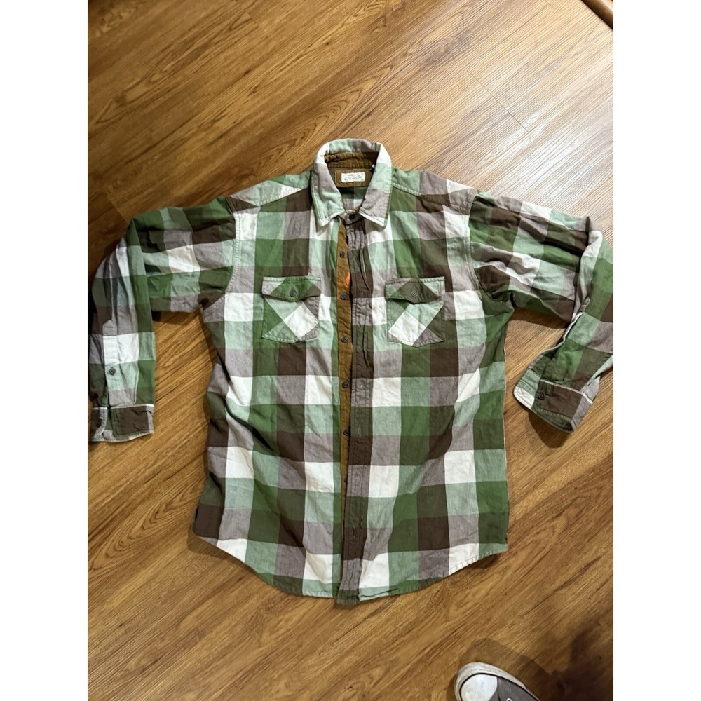 Bob Timberlake Shirt Mens Large‎ Tall Green Plaid Flannel Long Sleeve Button Up